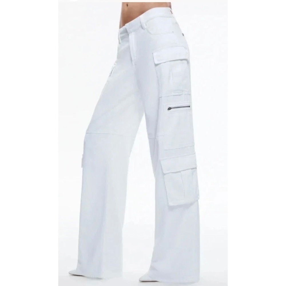 Alice + Olivia Cay Baggy Denim Cargo Pants White Wide Leg Utility Jeans 29 READ